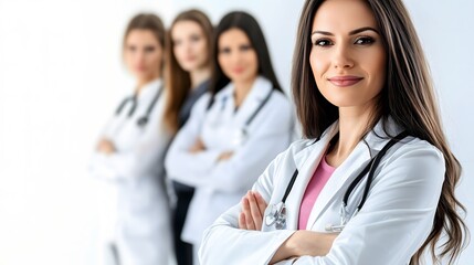 Fototapeta premium Confident doctor leading medical team in hospital setting