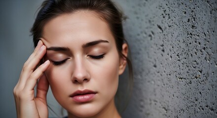 Woman with Headache: Stressed Female Feeling Pain, Depression, Anxiety, Touching Head