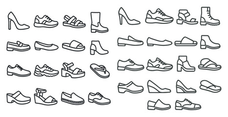 Obraz premium Collection of shoes in various styles and sizes. The shoes are all black and are arranged in a grid