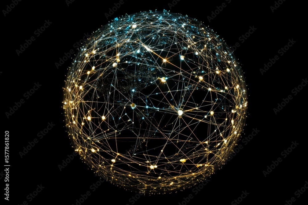 Poster visualization of network connections illustrating data processing in a digital environment, digital 