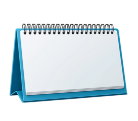 3D vector icon of a calendar, in blue color on a white background, with a white paper inside the holder for writing or romantic letters. The illustration is in a 2D style, with a simple design, high 