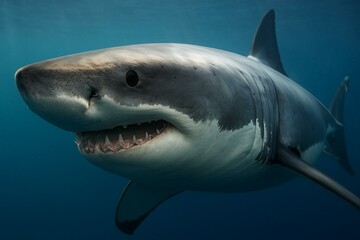Naklejka premium Great White Shark Close-Up Underwater