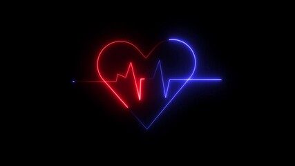 Abstract flicker heart beat line icon. purple color neon glowing light heartbeat display screen. 4k Neon Heartbeat Pulse Graphic concept . - Powered by Adobe
