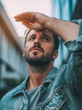 man placing hand on forehead salute gesture