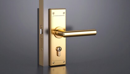 Gold door handle on a gray door