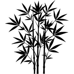 A black silhouette of bamboo stalks and leaves isolated on a white background