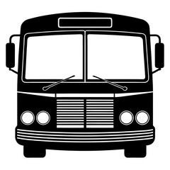 A black silhouette of the front of a bus isolated on a white background