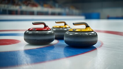 Curling stones on ice rink sports equipment for winter olympics game competition play