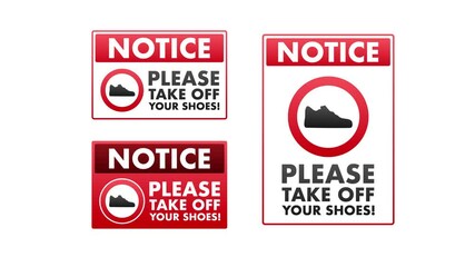 Notice signs asking to take off shoes, appearing with glitches on white and green screen