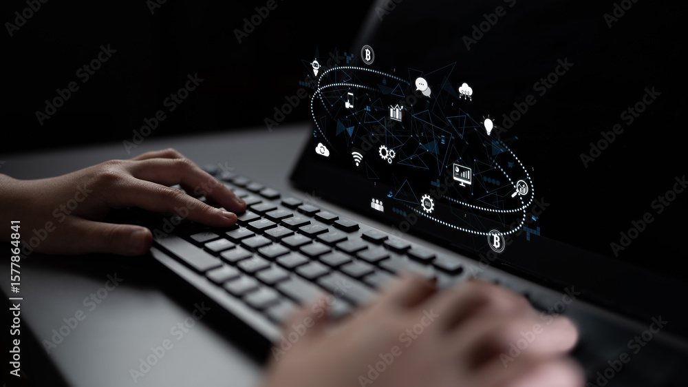 Aufkleber digital business ecosystem integrating multiple business, ecosystem, and technology elements in a se