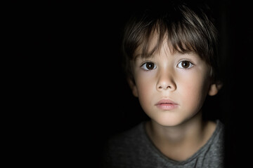 boy warily peeking out of the dark room, his face lit dramatically