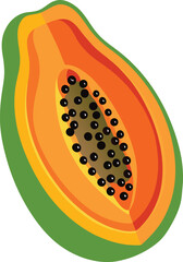 Delicious Half Papaya Fruit with Black Seeds, Vibrant Tropical Colors, Isolated on White Background, Perfect for Healthy Food Designs...
