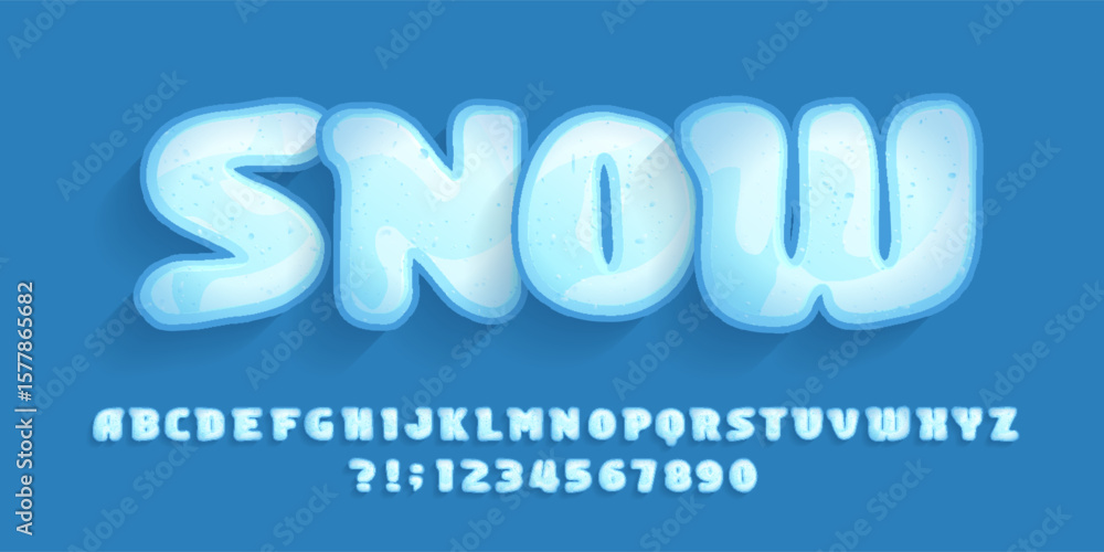 Fototapete snow alphabet font. cartoon letters and numbers. stock vector typeface for your typography design.
