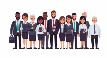Multinational Business Team with Diverse Office People in Vector Illustration