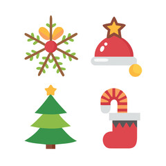 Fototapeta premium Christmas Icon Set in Flat Vector Style