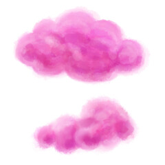 Pink clouds painted with watercolor on an isolated transparent background. Template for banner, poster, etc.