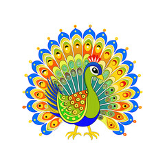 peacock with colorful fanned feathers