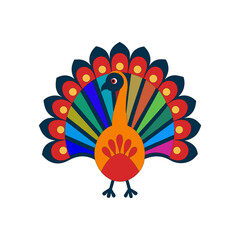 colorful peacock with fanned feathers