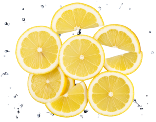  Top-Down View of Lemon Wedges Dropping into Splash – Isolated PNG