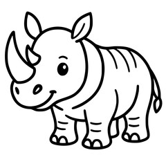Obraz premium Cute Cartoon Rhinoceros Outline on White Background