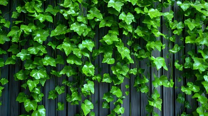 Green ivy plant growing on a wall in natural garden setting