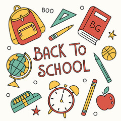 Back to School Icon Set Education Supplies Kids Learning Doodle Vector
