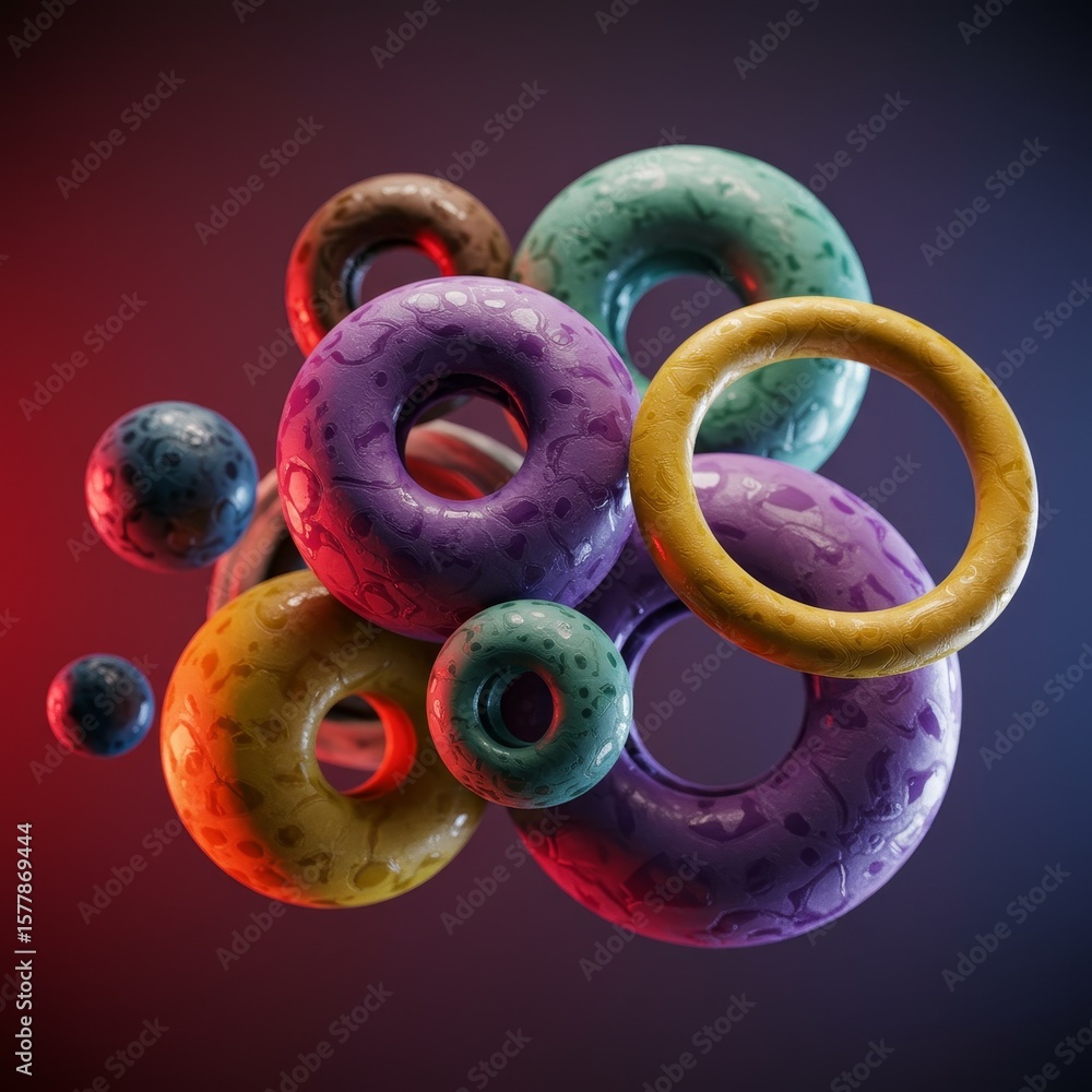 Poster abstract geometric shapes: a visually striking collection of abstract, donut-shaped forms in varying