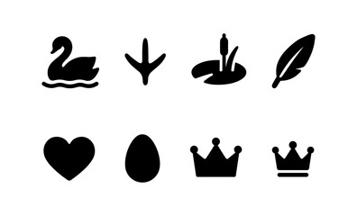 Minimalist swan icons set with nature and royalty symbols