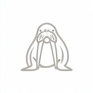 monoline walrus silhouette logo simple tusks in gray white background