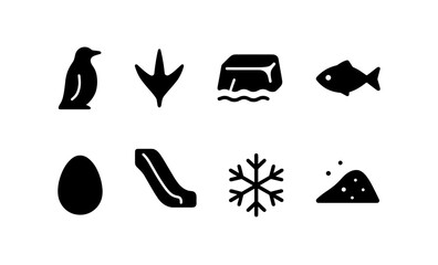 Penguin and winter icons set: silhouette symbols of nature and habitat
