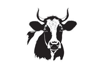 Striking black and white silhouette of a holstein cow s head