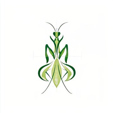 minimalist praying mantis logo smooth lines in green white background