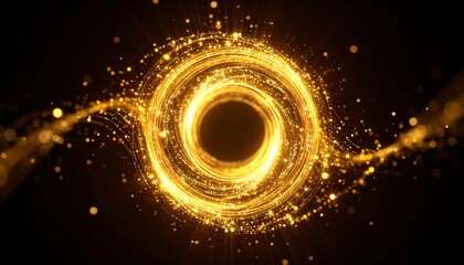 Golden swirling vortex on black background