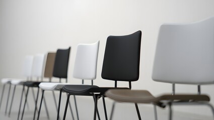 Row of Modern Chairs in Neutral Colors Against a Plain Background
