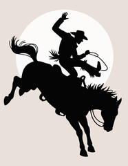 Obraz premium Vintage Western Cowboy on Horseback – Classic Rodeo Sketch with Lasso and Hat in Rustic Style 