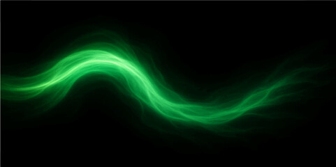 Neon Green Abstract Light Swirl on Black Canvas – Futuristic Glow Stream Energy Art