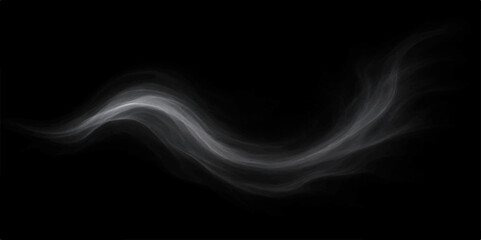 Flowing abstract black smoke line on soft white background with curved misty movement