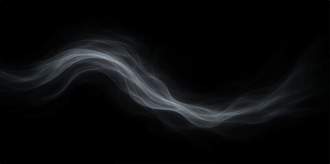 Dark abstract black smoke wave art on white background with minimal curved motion design