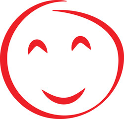 Simple red hand drawn smiley face with closed eyes and a smile isolated on transparent background