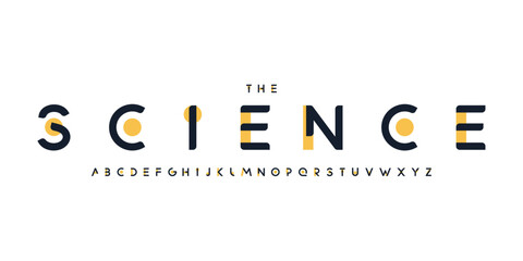 Science technology font, futuristic alphabet for scientific headline, medical digital product logo, display device typography, app UI typographic design. Modern vector typeset.