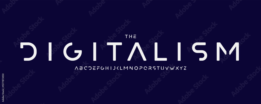 Fototapete futuristic techno digital font with clean geometric typeface. cyberpunk minimalistic alphabet for sc