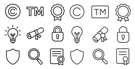 Collection of icons including a key, a light bulb, a shield, a magnifying glass, and a lock