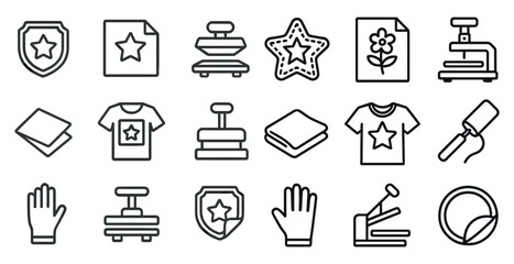 Collection of black and white icons for various items related to the fashion industry. The icons include a star, a glove, a star, a star, a star, a star, a star, a star, a star, a star