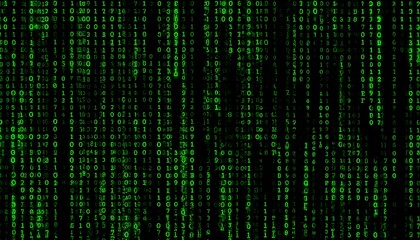 Green binary code on black background