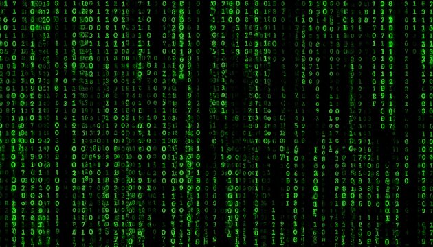 Green binary code on black background