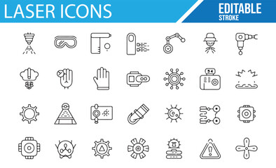 Modern Laser Icons with Editable Stroke for Industrial Design
