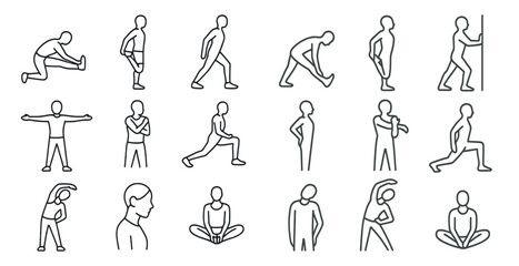 Series of people doing various stretches and exercises. Concept of staying active and healthy