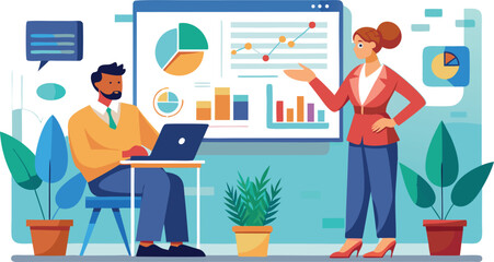 Business meeting with data analysis and presentation