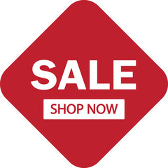 Red diamond shape sale announcement with shop now call to action