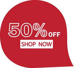Red fifty percent off sale announcement with shop now button